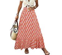 Onsoyours Donna Gonna Lunga Estiva Gonne Floreali A-Line Swing Gonne Estive Boho Lunga Elastico Vita Alta Gonna in Chiffon Casual Gonna Lunga da Spiaggia A Arancione L (PG230513KWY-DE01-A-org-L)