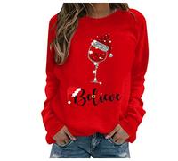 Onsoyours Felpa da Donna Natale Casual Manica Lunga Girocollo Stampata Pullover Sciolta Tops T-Shirt Ragazza Moda Caldo Sweatshirt Magliette Sportiva D Rosso S