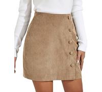 Onsoyours Gonna a Vita Alta Corta a Linea ad A Elegante da Ufficio la Minigonna Irregolare con Cintura a Matita Gonna a Ombrello in Velluto a Coste Colore Solido E Beige S