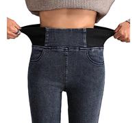 Onsoyours Leggings da Donna Imitazione Jeans a Vita Alta Jeggings Pantaloni Casual Tinta Unita Slim Pantaloni Elasticizzati Attillati A Grigio Scuro XS