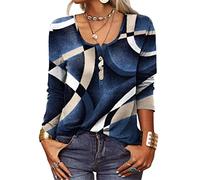 Onsoyours Maglietta A Collo Lungo Manica Lunga Donna Floreali Stampati Camicia Camicetta Tunica Pullover Lungo Allentata Casual E8 Blu L