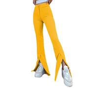 Onsoyours Pantaloni da Yoga Donna Pantaloni Campana Aderenti Zampa Elefante Elasticizzati con Vita Alta Donna Tanspirante Comodo Pantaloni Sportivi a Casa Giallo XS