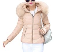 Onsoyours Piumino Invernale da Donna Leggero Caldo Giacca Trapuntato Antivento Giubbotto Corto Slim Fit Maniche Lungo Giacca Parka Piumini Cappotto con Cappuccio A Rosa 3XL