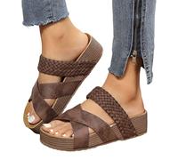 Onsoyours Sandali da Donna Ciabatte Casuale Estive Sandali Infradito di Paglia Sandali Mules Plateau Scarpe Platform Punta Aperta Spiaggia Flip Flops A Marrone Scuro 44 EU