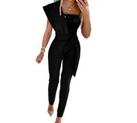 Onsoyours Sexy Tute Donna Pantaloni Abito Elegante Cocktail Party Monopezzi Solide Casual Tute da Sera Rompers Cerimonia Tuta Lungo Playsuit Jumpsuit Romper A Nero L (YPZ230130LT-DE01-A-blk-L)
