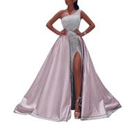 Onsoyours Vestiti da Cocktail Donna Senza Spalle Pizzo Abito Sera Cerimonia Elegante Vestito con Spacco C Rosa M