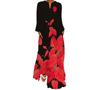 Onsoyours Vestito Loose Floral Fashion Elegente Abito Cocktail Lungo da Donna Stampa Floreale Farfalla Boho Vestito A Nero 08 4XL