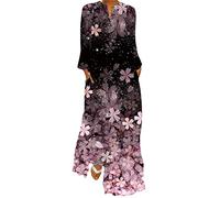 Onsoyours Vestito Loose Floral Fashion Elegente Abito Cocktail Lungo da Donna Stampa Floreale Farfalla Boho Vestito D Rosa 5XL