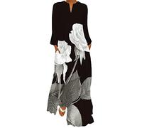 Onsoyours Vestito Loose Floral Fashion Elegente Abito Cocktail Lungo da Donna Stampa Floreale Farfalla Boho Vestito A Nero 01 L