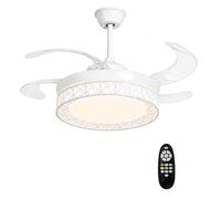 ONSSI Ventilatore da Soffitto con Luce LED 66W (36W/luce+DC30W/motore),con Telecomando per Cambiare la Temperatura di Colore, Invisibile e Lame Retrattili 6 Velocità, Ventilatore per Soggiorno Bianco