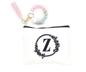 onstary Embroidered Letter Combination Cosmetic Bag, Suitable for Wedding, Birthday, Holiday, is a Great Gift for Women, Mom, Teachers, Friends, Bridesmaids, Bianco/Giardino opulento, Z