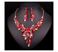ONTENY Nuovi Set di Gioielli da Sposa di Lusso Bigiotteria for Feste di Nozze Regali di Moda for Donna Set di Orecchini con Collana di Cristallo (Color : Red)