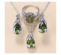 ONTENY Set di Gioielli con Marchio 925 in zircone Verde Oliva con Goccia d'Acqua Unica for Donna Accessori alla Moda Collana e Orecchini a Clip Set di Anelli (Color : Olive Green, Size : 9)
