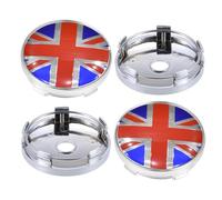 ontto 4 coprimozzi universali da 60 mm compatibili con KIA adatti per Mitsubishi Auto Cerchioni in plastica per veicolo di ricambio bandiera Inghilterra UK - Argento