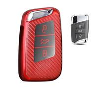ontto Custodia per chiave adatta per VW Passat B8 Jetta Arteon R Golf Atlas Magotan per Skoda Superb Octavia 3 tasti TPU in fibra di carbonio per chiave auto, custodia per chiavi auto, colore rosso