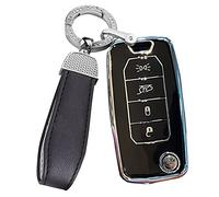 ontto Custodia per chiave auto, adatta per Jeep Renegade Compas 2016-2020, Dodge Chrysler, in TPU, con bordo argentato, portachiavi pieghevole, 4 tasti, colore nero