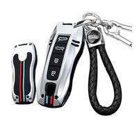 ontto Custodia per chiave auto, adatta per Porsche Panamera Spyder Carrera Macan Cayman Cayenne 911 970 981 991 2019-2023, in metallo, portachiavi, 4 tasti argento