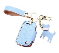 ontto Custodia per Chiave Auto Adatta per VW Golf 7 MK7 Polo Jetta 4 T-ROC Seat Leon Ibiza Skoda Fabia Karoq Superb Telecomando in Pelle con Portachiavi Blu Cielo B