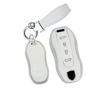 ontto Custodia per chiave auto, con bordo argentato, adatta per Porsche Macan EV 2024 2025 2026 auto elettrica in TPU, custodia per chiavi, portachiavi, accessorio B bianco