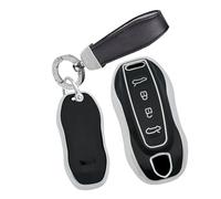 ontto Custodia per chiave auto, con bordo argentato, adatta per Porsche Macan EV 2024 2025 2026 auto elettrica in TPU, custodia per chiavi, portachiavi, accessorio A, colore nero