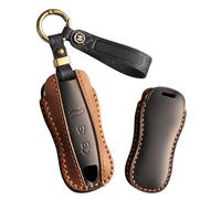 ontto Custodia per chiave auto con portachiavi a 3 tasti, adatta per Porsche 911 Carrera 918 Cayenne Coupe Macan Panamera Taycan 2020-2024, in pelle, custodia per chiavi, colore: nero