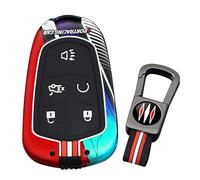 ontto Custodia per chiave in metallo e silicone, fluorescente, con portachiavi, colorata dipinta, compatibile con Cadillac ATS CTS CT6 XTS XT5 XT4 XT6 SRX Escalade 2014-2020, rosso