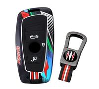 ontto Custodia per chiave sportiva con portachiavi fluorescente, con cornice in metallo colorato dipinto, custodia in morbido silicone per chiave auto, adatta per BMW serie 1, 2, 3, 4, 5, 6, 7, X3, X4