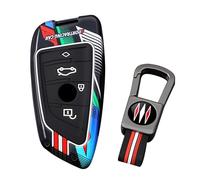 ontto Custodia protettiva per chiave a 4 pulsanti, adatta per accessori auto BMW, custodia in metallo e silicone, guscio per chiave dipinto con stile Sportracing, per serie 1, 2, 5, 6, 7, X1, X2, X3
