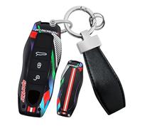 ontto Custodia protettiva per portachiavi adatta per Porsche Macan Cayenne Panamera 970 Carrera Macan 718 Boxster Cayman dal 2012 in poi, con strisce tricolori fluorescenti che si illuminano al buio