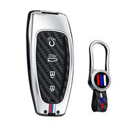 ontto Guscio in fibra di carbonio per chiave auto, esterno in metallo, interno in silicone, adatto per Hyundai Solaris Sonata Hybrid Nexo NX4 New Grand Santa Fe Tucson 2020 2021 2022 2023, argento