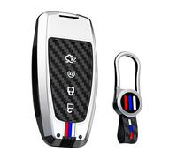 ontto Protezione per chiave a 4 pulsanti con portachiavi, adatta per Ford Explorer Fusion Escape Edge Expedition dal 2018 in poi, con texture in carbonio con strisce fluorescenti, argento
