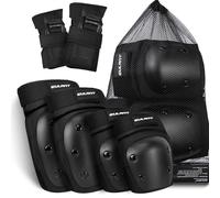 ONTYZZ Set di Protezione Adulti Adolescenti Ginocchiere Set Gomitiere Protezioni Polso 6 Pezzi Set di Protezioni Bicicletta per Roller Skateboard Pattini in Linea Scooter Protezione Kit Nero/M