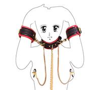 OnundOn - Collare in pelle con guinzaglio, manette per capezzoli SM bondage