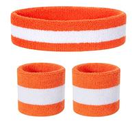 ONUPGO 1 fascia sportiva in cotone per bambini (1 fascia + 2 polsi) (arancione/bianco/arancione)