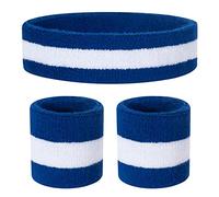 ONUPGO 1 fascia sportiva in cotone per bambini (1 fascia + 2 polsi) (Blu/White/Blue)
