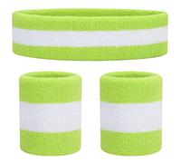 ONUPGO Set di fasce per il sudore, fasce per capelli, per sport, fitness, 80, accessori per allenamento anni '80, per uomini e donne (verde neon, bianco/verde neon)