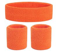 ONUPGO Set di fasce per il sudore per bambini, in cotone, atletico, per bambini e ragazzi (1 fascia + 2 polsiere) (arancione)