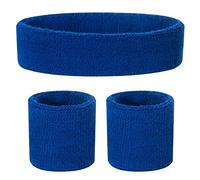 ONUPGO Set di fasce per il sudore per bambini, in cotone atletico, per lo sport (1 fascia + 2 polsiere) (blu)