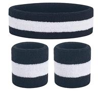 ONUPGO Set di fasce per il sudore per bambini, in cotone atletico, per lo sport (1 fascia + 2 polsiere) (nero/bianco/nero)