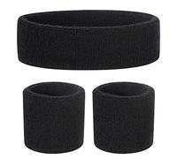 ONUPGO Set di fasce per il sudore per bambini, in cotone, per sport (1 fascia + 2 polsiere) (nero)