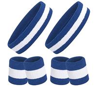 ONUPGO Set di fasce per il sudore, set di 6 fasce per il sudore, fasce per il sudore, in spugna, traspiranti, assorbono il sudore (blu/bianco/blu)