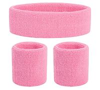 ONUPGO Set Fascia per la Testa e Polsiere per Bambini - Fascia Antisudore in Cotone Atletico per Sport (1 Fascia per la Testa + 2 Polsiere) (Rosa Chiaro)