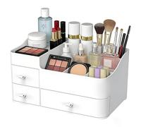 ONXE Organizzatore per trucco con cassetti, grande ripiano per cosmetici, elegante supporto per pennelli da trucco, ombretto, lozioni, rossetto, smalto e gioielli (bianco)