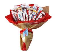 Onza. Regalo originale Kinder Bueno. Dolce bouquet con un assortimento di cioccolatini Kinder, ideale come regalo per una persona speciale. Lotto di Kinder, Shocko bons, Happy Hippo, Delice.