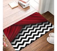 OOAHJEID Zerbino Twin Peaks Red Curtains Black And White Chevron Tappetino antiscivolo Moquette