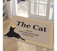 OOAXBEED 1 Zerbino di benvenuto Il gatto e il suo maggiordomo - Zerbino antiscivolo in poliestere con motivo a corona di gatto per la decorazione del bagno