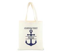 OOEREWGF Borsa Su Tela Ricamo A Tema Nautico Personalizzato Per Le Donne, Bussola Personalizzata Nave A Vela Yacht Barca Nome Beach Tote Bag, Regali Borsa Su Tela Lago Nautico