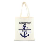 OOEREWGF Borsa Su Tela Ricamo A Tema Nautico Personalizzato Per Le Donne, Bussola Personalizzata Nave A Vela Yacht Barca Nome Beach Tote Bag, Regali Borsa Su Tela Lago Nautico