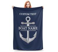 OOEREWGF Personalizzato Nautico A Tema Benvenuto A Bordo Coperta Blu Marino, Bussola Personalizzata Nave A Vela Yacht Nome Barca Gettare Coperta Regalo Per I Proprietari Di Barche, Casa Del Lago