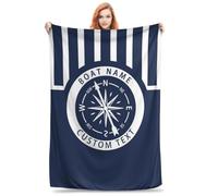 OOEREWGF Personalizzato Nautico A Tema Benvenuto A Bordo Coperta Blu Marino, Bussola Personalizzata Nave A Vela Yacht Nome Barca Gettare Coperta Regalo Per I Proprietari Di Barche, Casa Del Lago